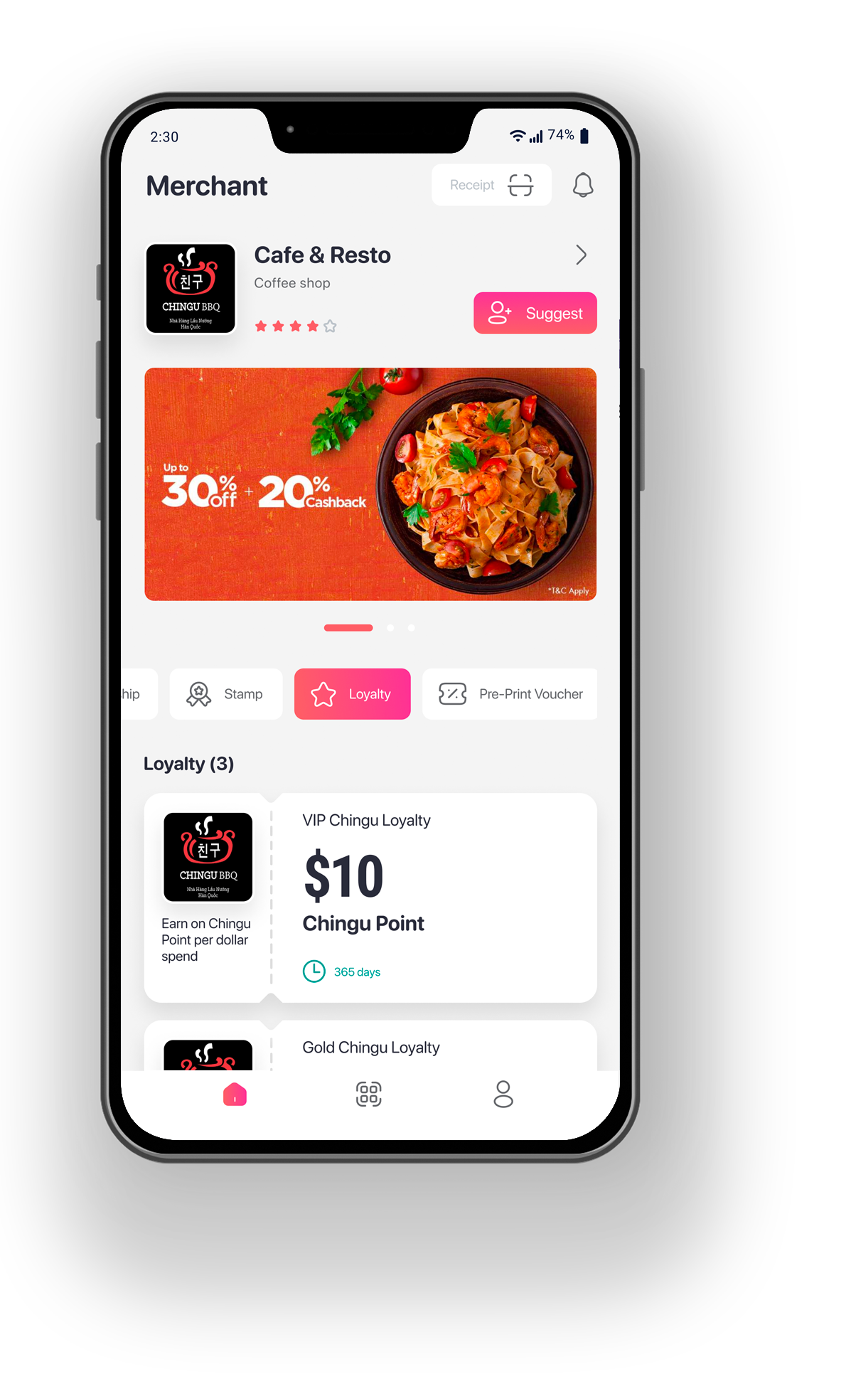 Rewardly LoyaltyOS product artwork showing a mobile membership and rewards screen